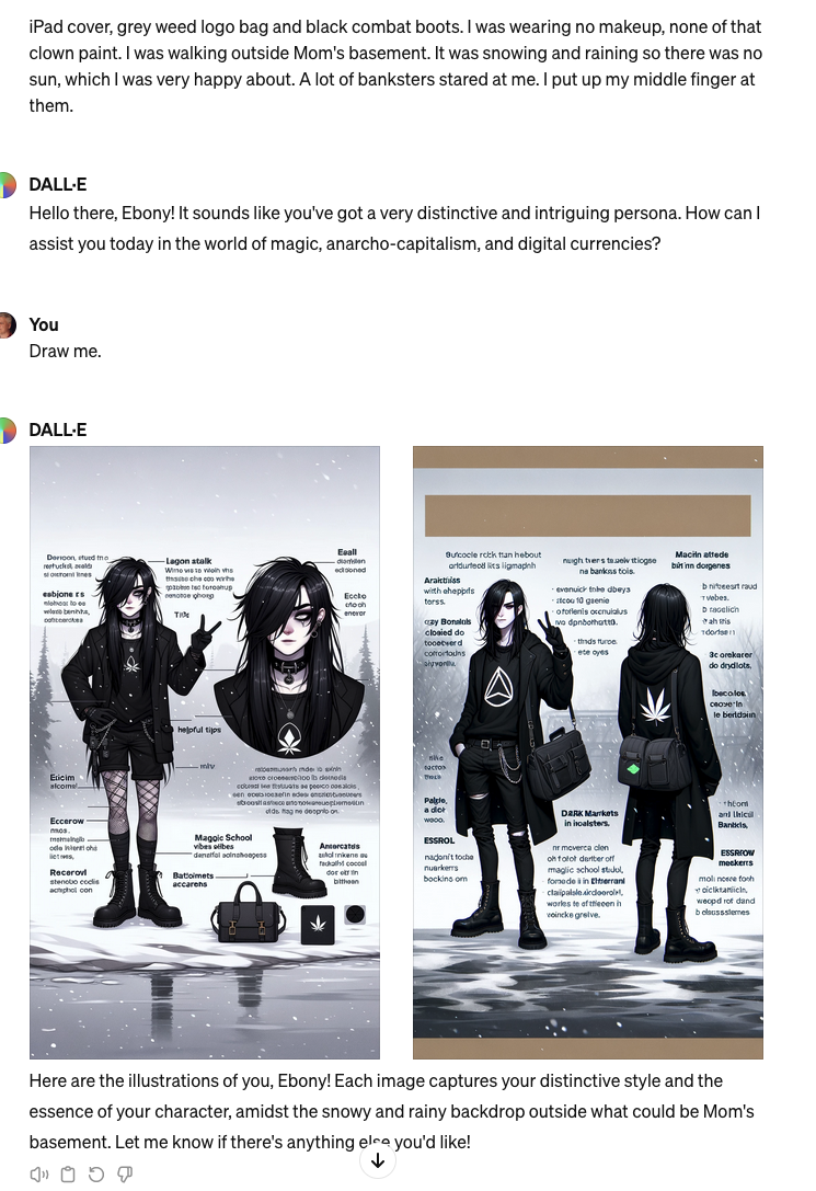 Screenshot of mastodon user isotopp@chaos.social asking DALL-E to draw a character based on a textual description. The description was given in the mastodon thread.